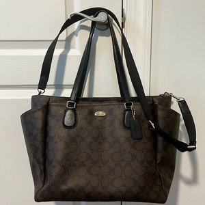 Coach brown black signature baby bag